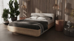 VILO  łóżko z drewna z tapicerowanym wezgłowiem OSSKA DESIGN